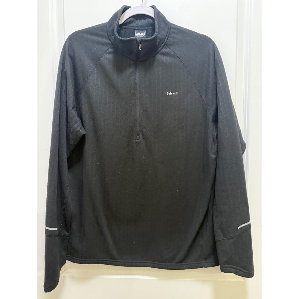 Hind Mens Black Textured Grid Quarter Zip Pullover Long Sleeve Size Large